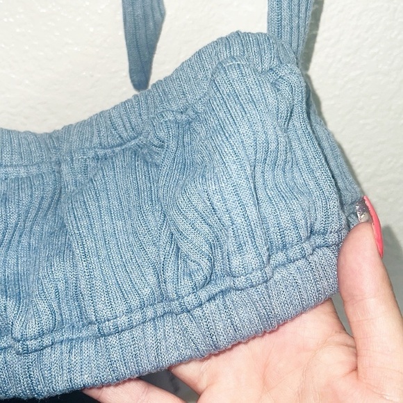 WeWoreWhat Blue New Without Tag Tie Halter Ribbed Bra Top - Picture 4 of 10